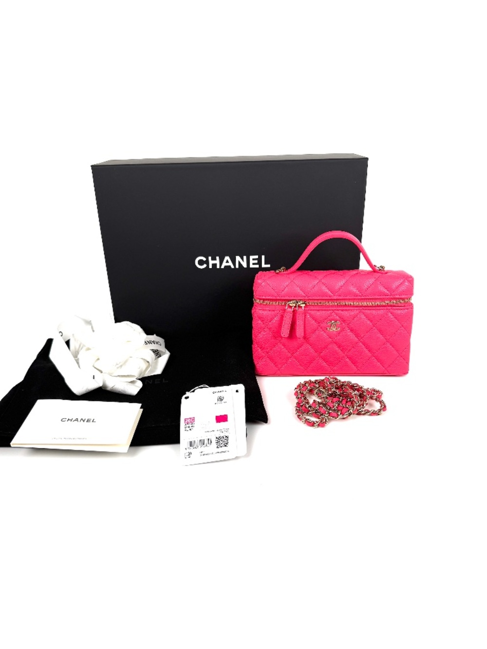CHANEL Long Classic Vanity Hot Fuchsia Pink 26C Quilted Caviar Leather Bag